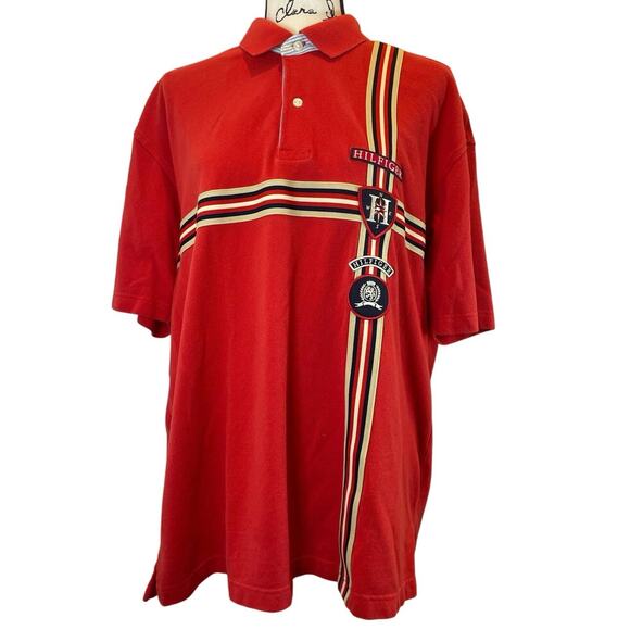 Y2K 90'S TOMMY HILFIGER POLO SHIRT LYON CREST EMBROIDERED PATCHES SZ XL ICONIC - Picture 9 of 16